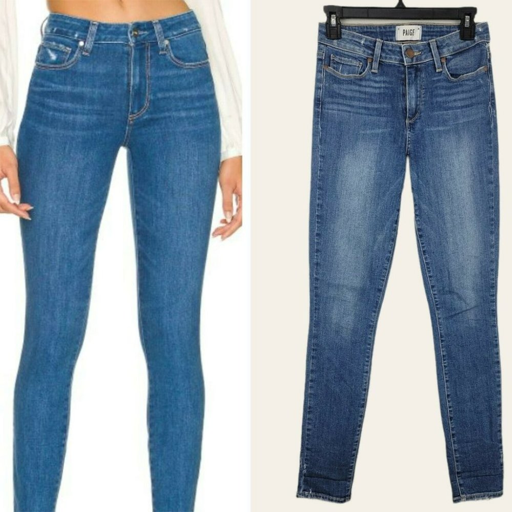 PAIGE Hoxton ULTRA SKINNY Jeans in Juneau Distressed Made in USA Size 25 Blue - Picture 4 of 12